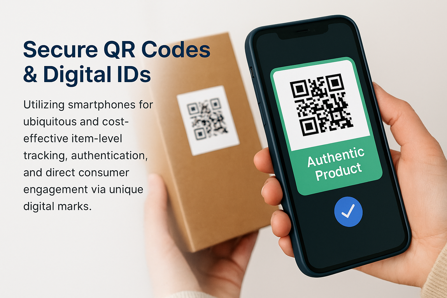 Smartphone scanning a secure QR code on a product